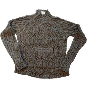 REI Sweater Womens M Grey Pullover Wool Cable Knit Nylon Wool Chunky Fisherman